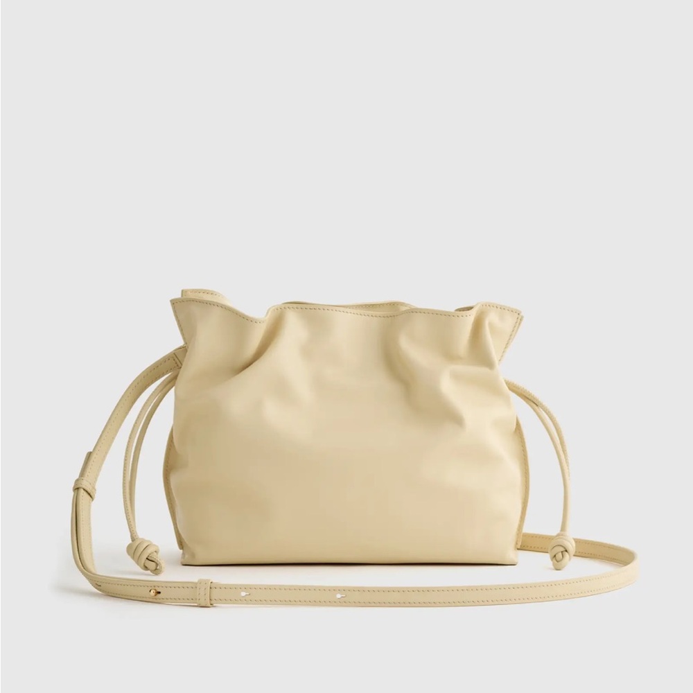 Quince Italian Leather Drawstring Pouch Crossbody - cream